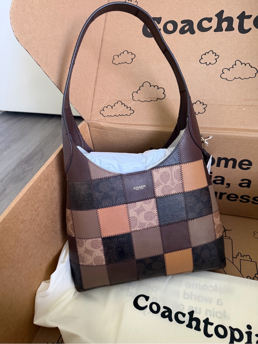 Coach Patchwork Shoulder Bag in Brown and Tan